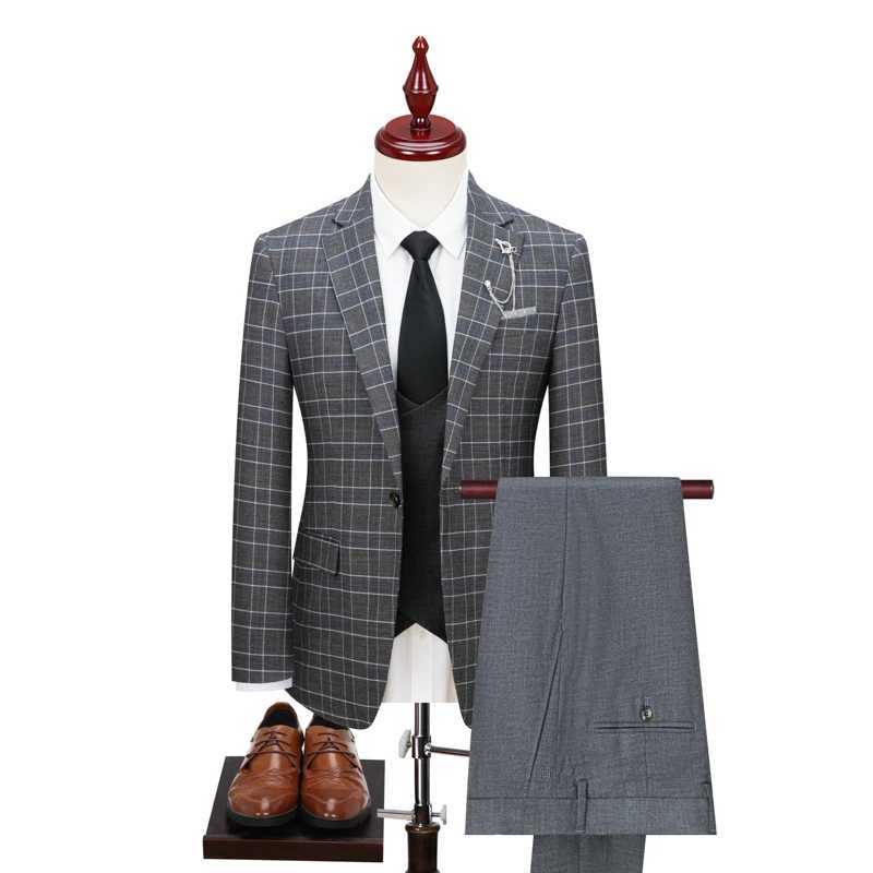 Suit Blazer Vest Trousers Mens Fashionable Gentleman Business Checkered Banquet British Style Party Casual Wedding Suit W250910