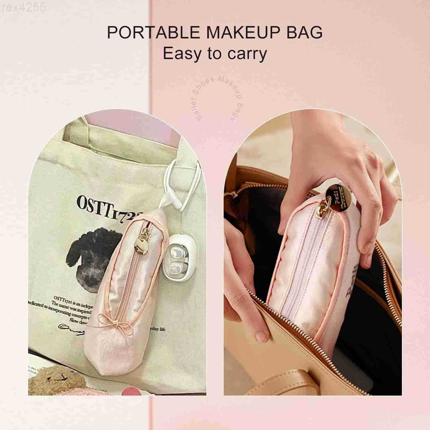 Makeup Ballet Bag Cute Cosmetic Bag Dance Recital Gifts for Girls Ballet Shoe Pencil Case Small Cosmetic Bag Bow Mini Dance Bag for Girls Makeup Brush