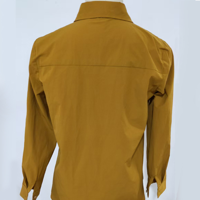 Women's Long - Sleeve Mustard Yellow Button - Down Shirt with Embroidered Detail