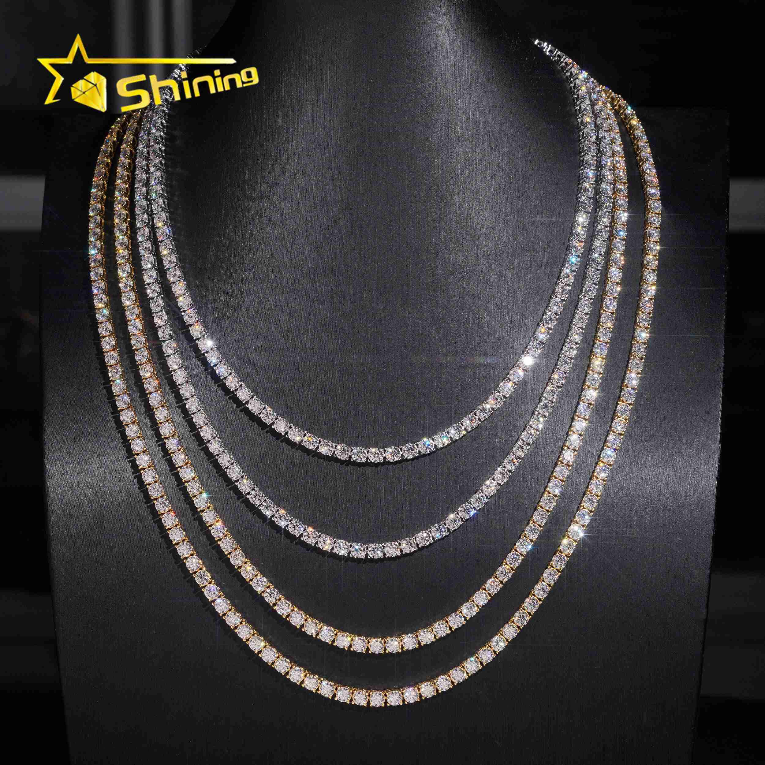 New Arrival SizeS925 Sterling Silver Iced Out Moissanite Diamond Vvs Tennis Chain Necklace Jewelry