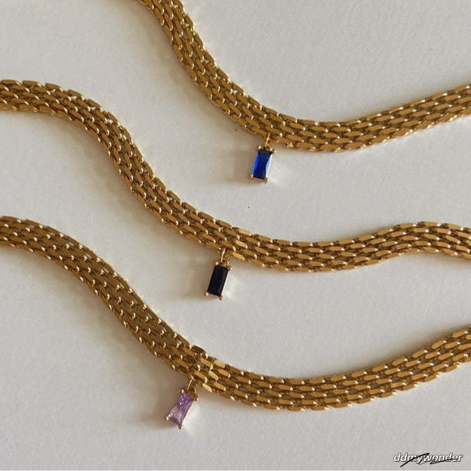 Ins Niche Gold-Plated Green Zircon Braided Collarbone Choker Necklace 250710 ddmywonder ddmywonder