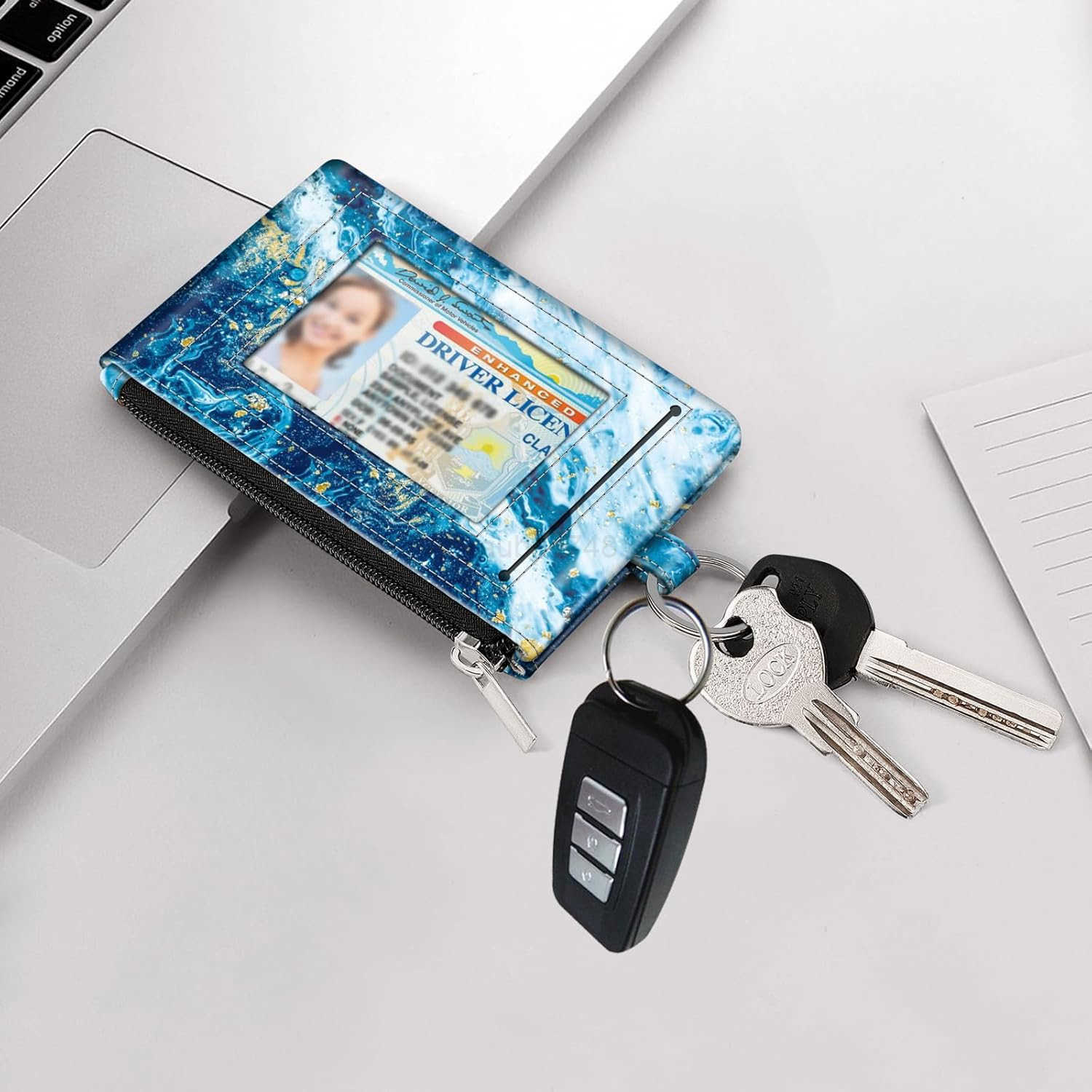 Zip ID Case Card Holder Slim Coin Purse Wallet RFID Blocking Change Pouch with Key ChainZ250910