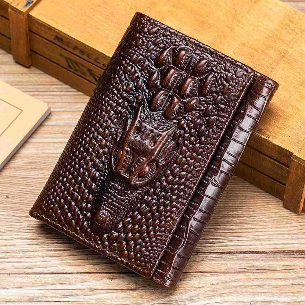 Genuine Cowhide Leather Mens Wallet CrocodileEmbossed Design with Large ID Window 15 Card Slots Builtin Zippered Coin Pocket Includes AntiTheft ChainZ