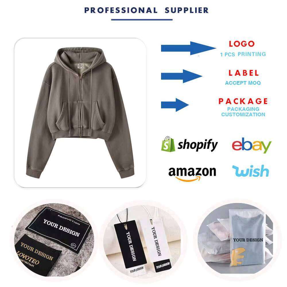 High Quality 360gsm Wool Clothing Logo Pullover Hoodie Ladies Long Sleeve Cut Top