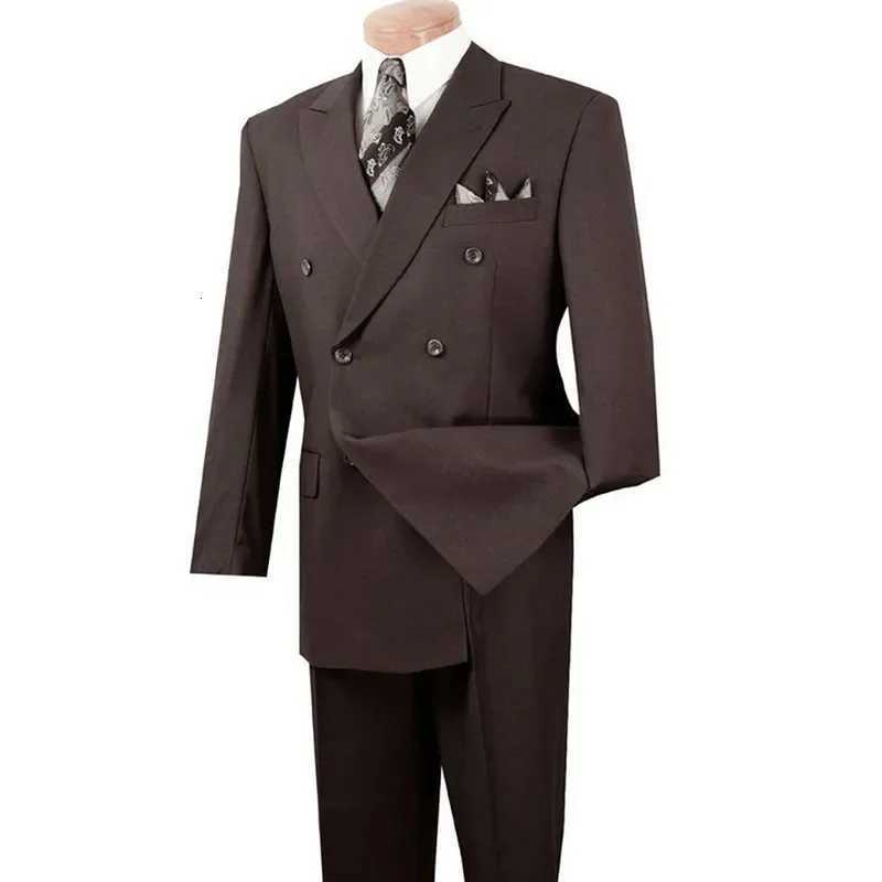 Brown Double Breasted Men Suit Gentlemen Peak Lapel Business Smart Casual 2 Piece Jacket Pants Male Clothing High Quality Blazer W250910