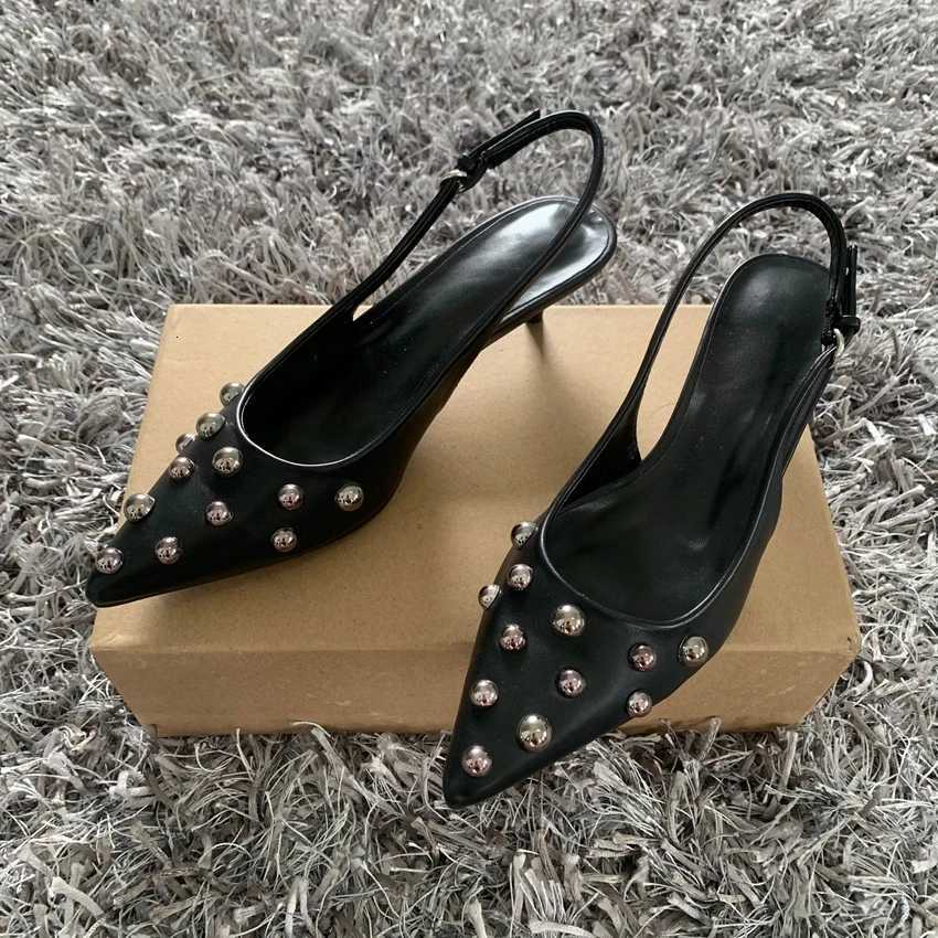 2025 Spring New Brand Women Sandal Fashion Rivet Pointed Toe Ladies Elegant Slingback Shoes Thin High Heel Pumps W250910
