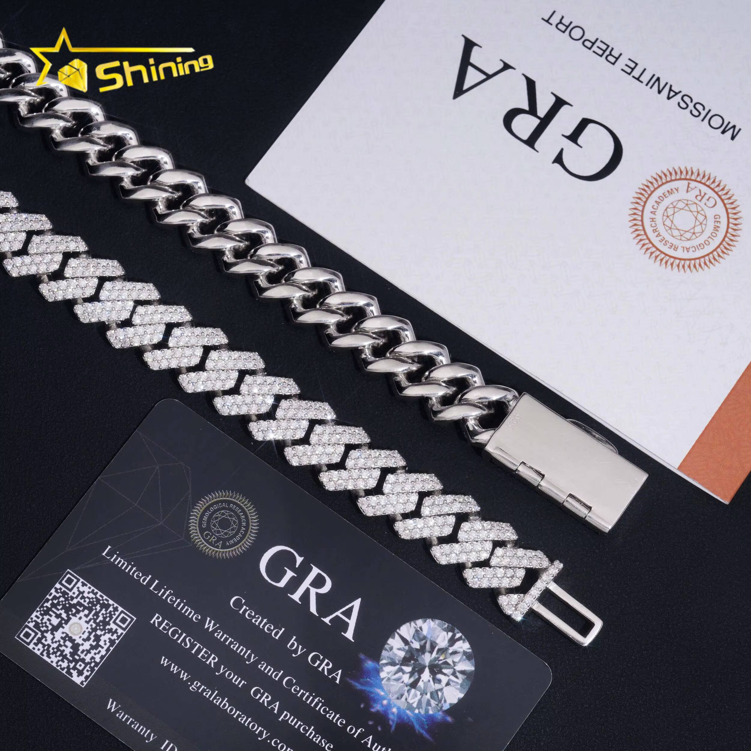 New Style 13mm 2 Rows Solid 925 Sterling Silver Men Hip Hop Jewelry Iced Out VVS Moissanite Cuban Link Chain Necklace