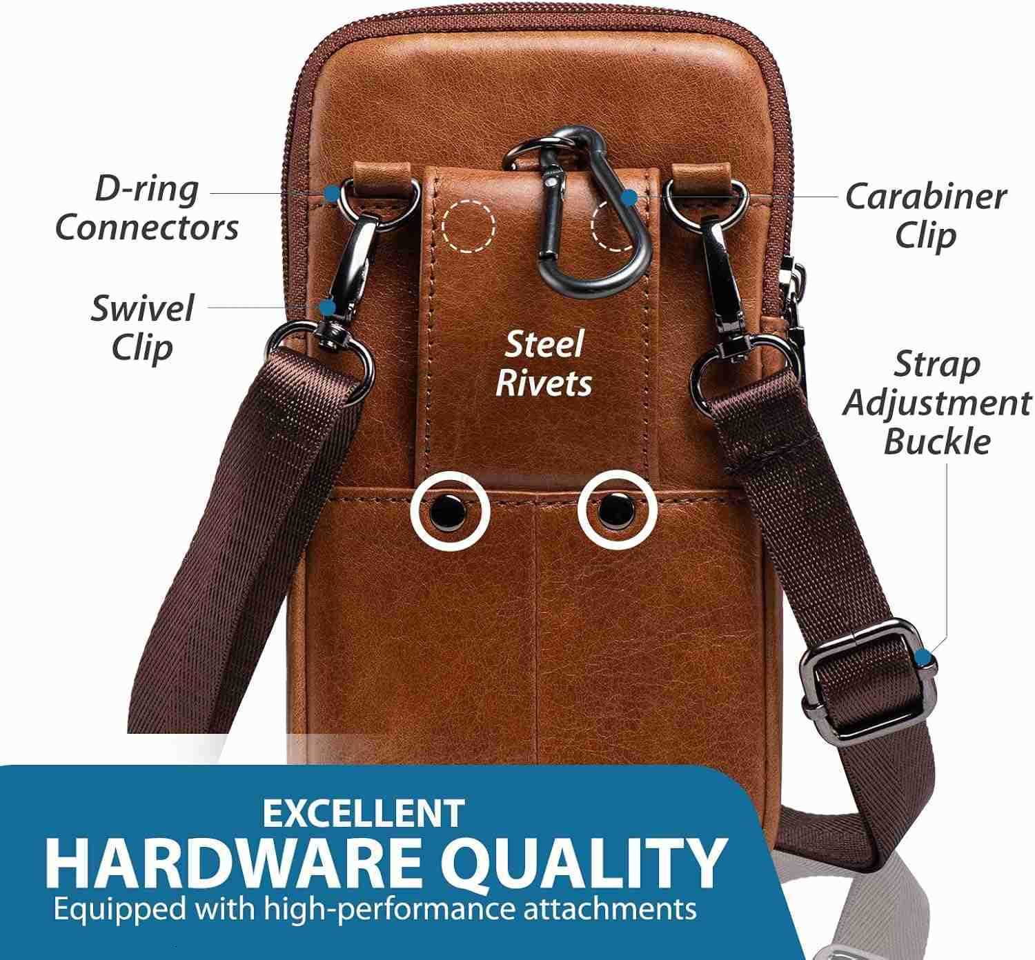 Genuine Leather Phone Holster for Belt Men Belt Clip Wallet Case Fit for iPhone 1615141312 Pro Max S25 Ultra Belt Pouch Travel Crossbody Cell Ph Z2509