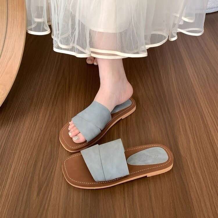 Unique Design Squ Open Toe Flat Slippers for Women Summer Outdoor Fairy Style Beach Vacation Sandals