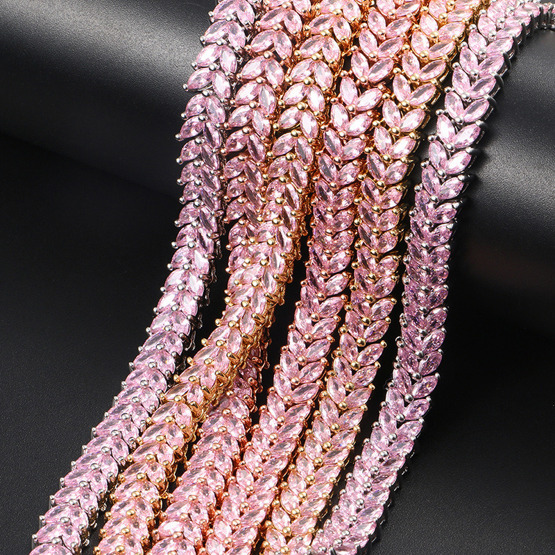 2020 New Design 8mm Hip Hop Pink Tennis Chain AAA Moissanite Tennis Necklace for Women and Men