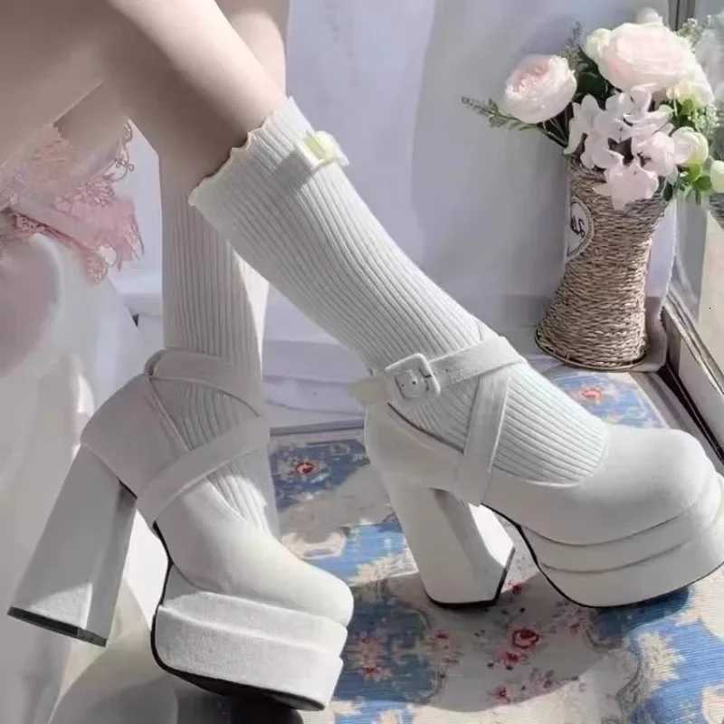 Luxury Shoes Fashion Designer Platform Women Mary Jane Shoes Cross Strap Thick Heel Shoes Ladies College Style Dress Pumps Shoe W250910