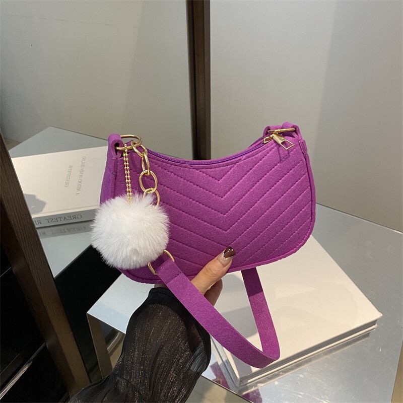 Solid Color Free Shipping Pom Pom Women S Bag Summer New Luxury Bag Fresh Felt Underarm Bag Embossed Fashion Single Shoulder Stylish Small Designer Ba