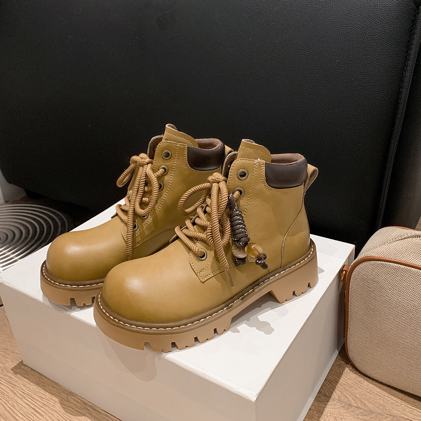 New autumn and winter designer fashion yellow boots with thick sole and increased height durable outdoor Martin boots for women short boots