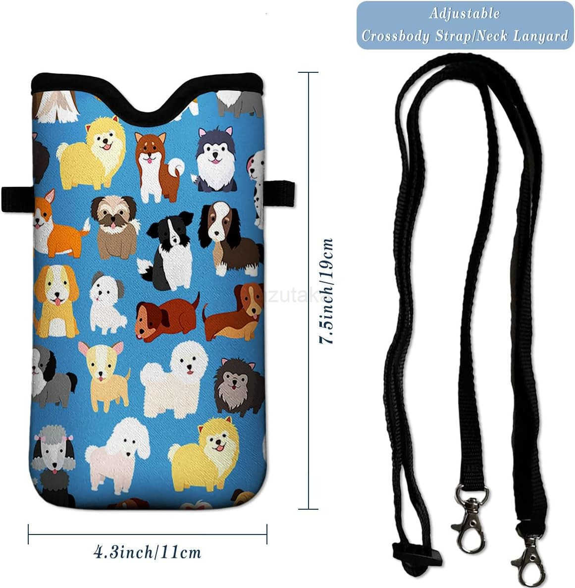 Cell Phone Pouch 75 X 43 in Cloth Mobile Protection Case Bag with Crossbody Strap Neck Lanyard Cell Phone Case Black Z250910