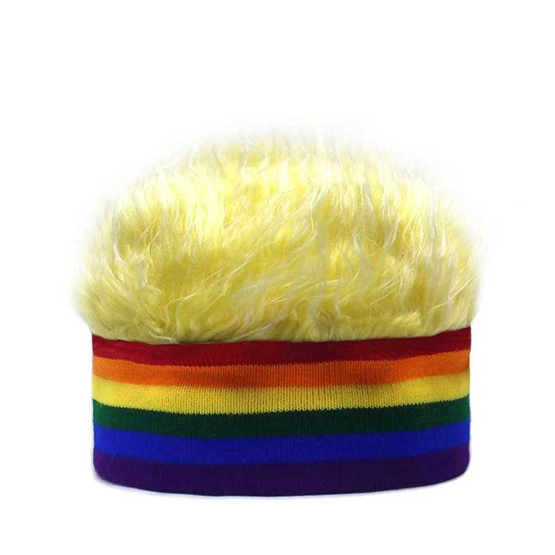Funny Wig C Elastic Knitted Beanies Hat Hair Integrated Hip Hop Hats Men Fashion Street Cs Colorful Slouchy Headband CoolXJ250910