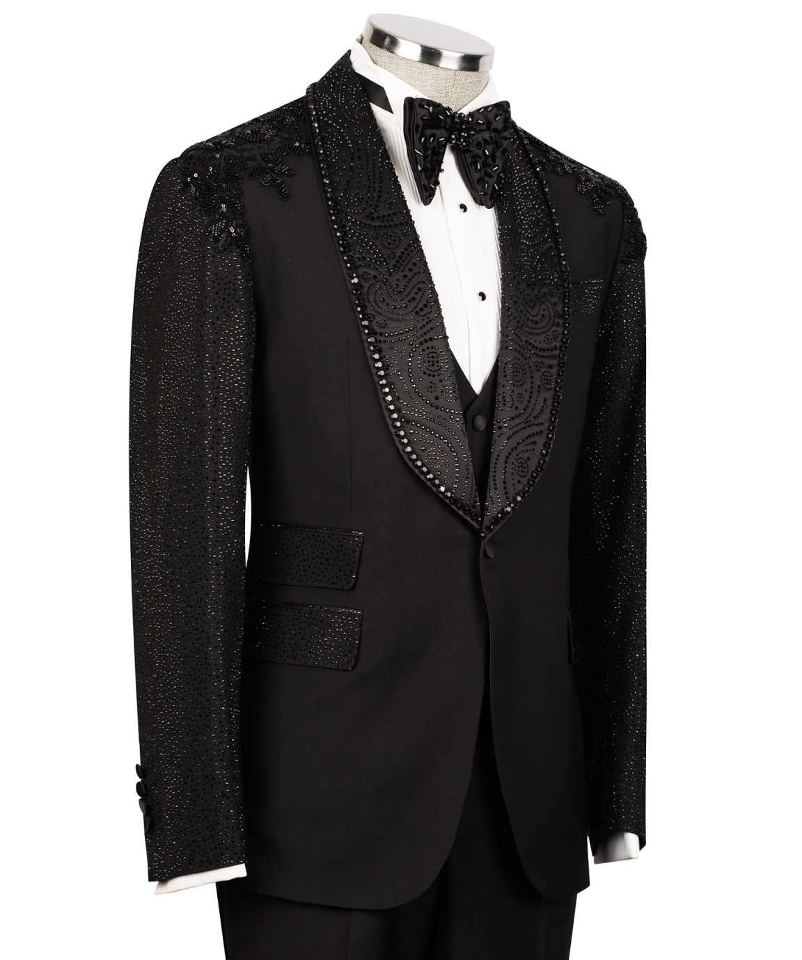 Stylish Wedding Tuxedos Jacket Pants Beaded Men Suit Luxurious Shawl Lapel Single Breasted Evening Prom Groom Blazers Customized