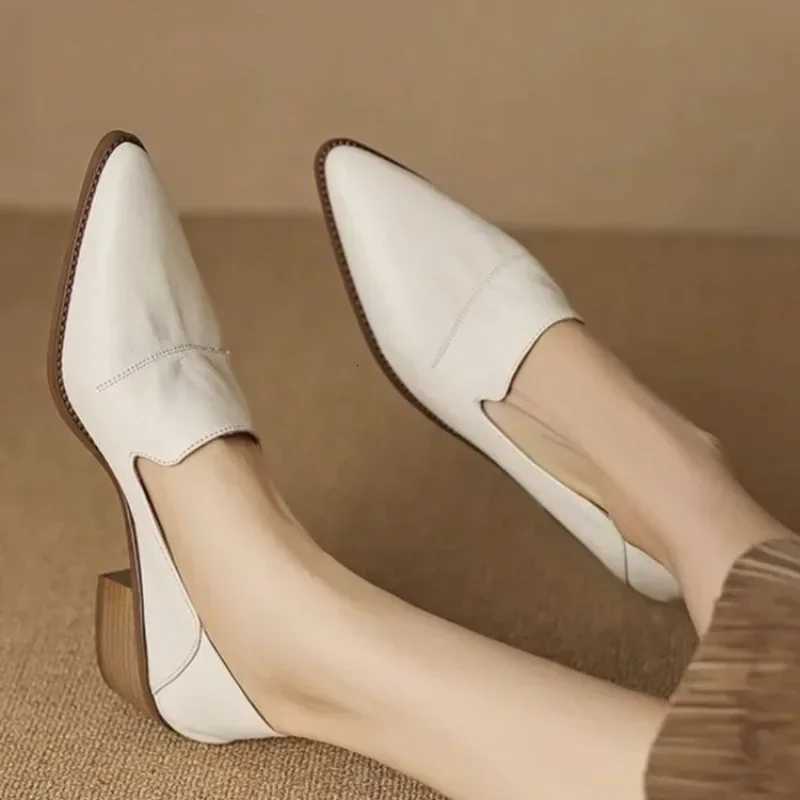 2024 New Spring Women Shoes Pumps Pointed Toe Chunky Heel Comfortable Allmatch Casual Ladies Shoes Genuine Leather Retro Heels W250910