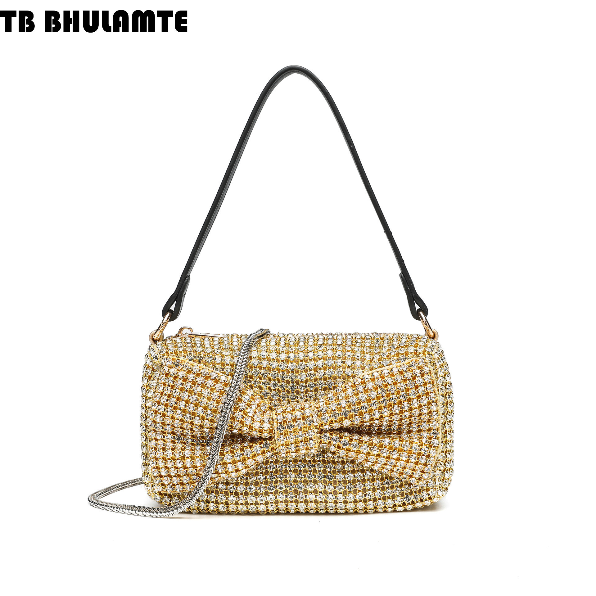 Free Shipping Designer Bag 2025 New Classic Small Square Bag Bowknot Evening Handbag Rhinestone Luxury Bag Clutch Shoulder Bag Full Rhinestone Banquet