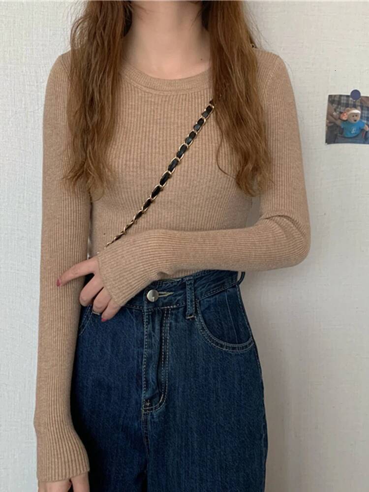 2025 New Women Sweater Autumn Long Sleeve Pullover Basic Top Fashion O-neck Elastic Female Winter Solid Knitted Jumper dongdumaoyi