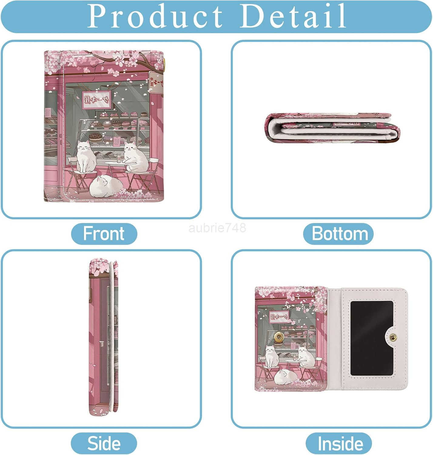 Cute Anime White Cats Small Wallets Kawaii Japanese Rfid Womens Wallet Slim Thin Trifold Woman Wallet Travel PU Leather Card Holder Wallet Mini Key Ch