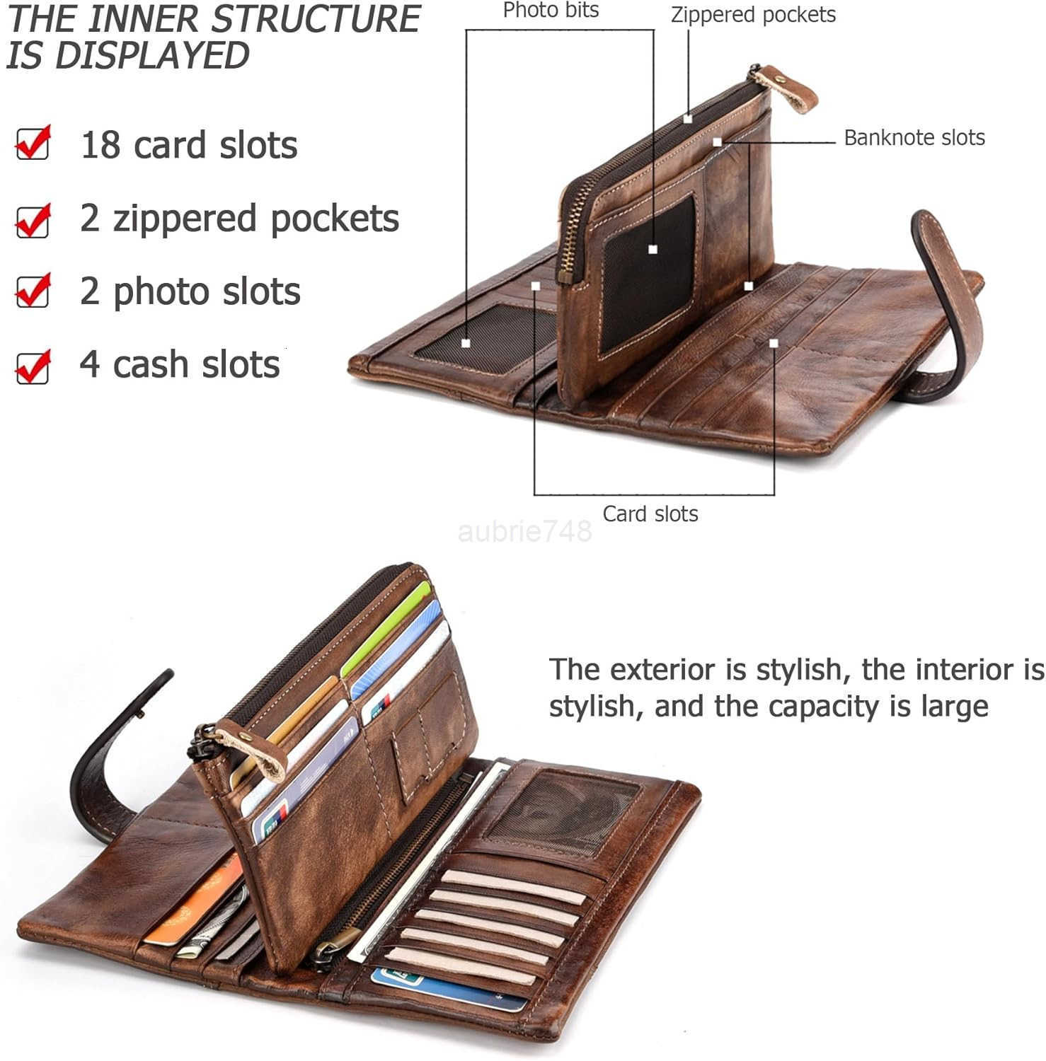 Genuine Leather Long Wallet for Women Vintage Checkbook Wallets with RFID Blocking Card Holder Coffee colorZ250910
