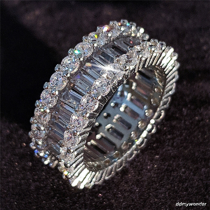 Top Selling High Quality Brand New Jewelry Sterling Sier Princess White Topaz CZ Dia Gemstones Women Wedding Band Ring Gift