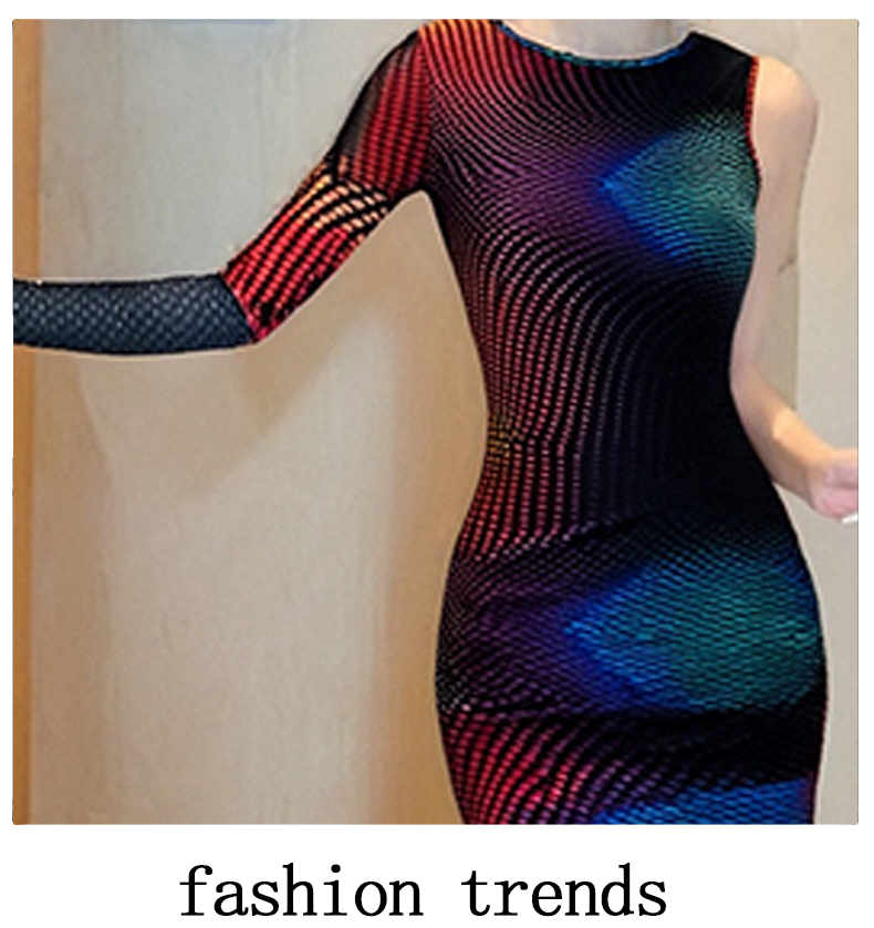 Skirts Women's Long - Sleeve Bodycon Mini Dress with Colorful 3D Pattern, Sexy Party Clubwear