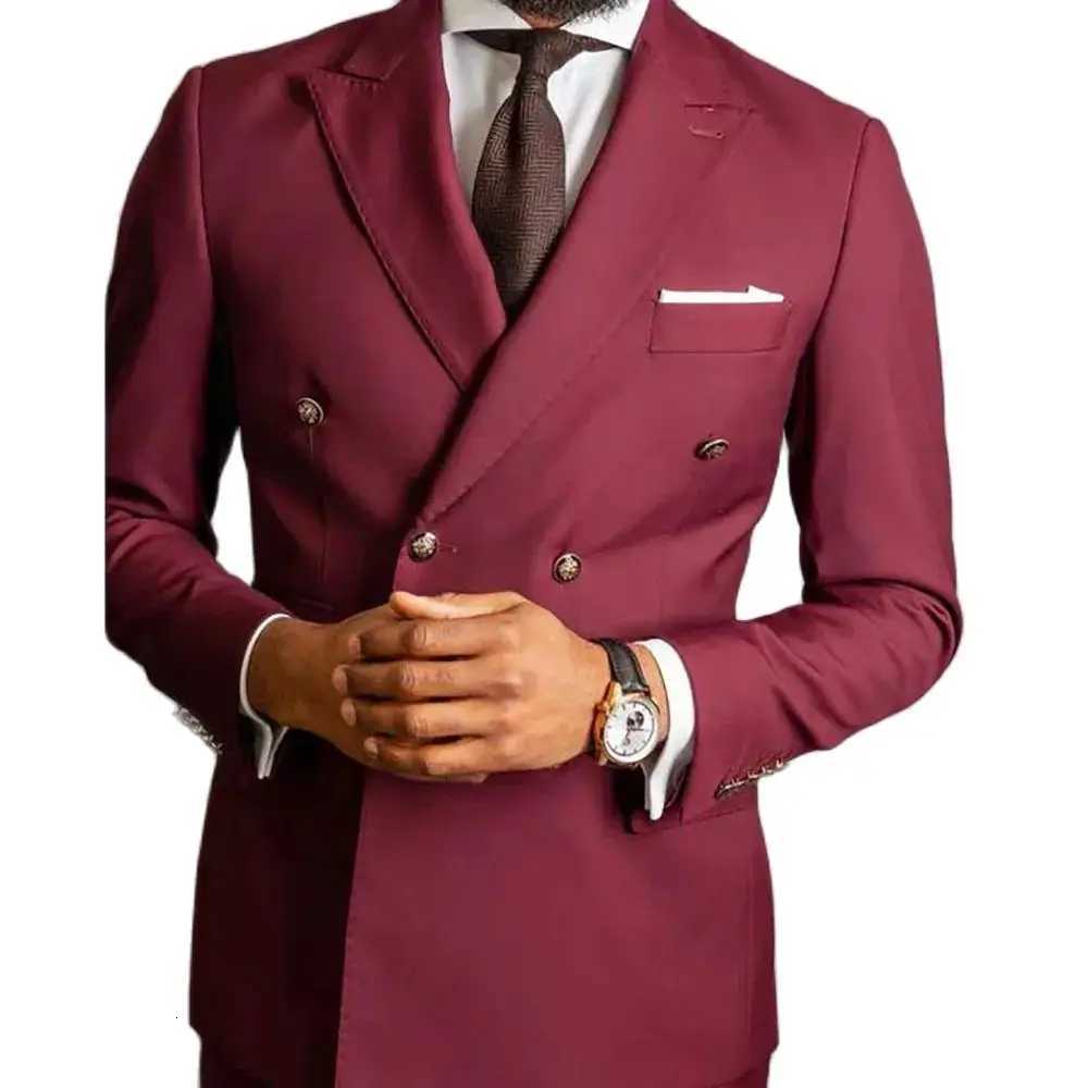 Luxury Men Suits Elegant Wedding Groomsmen Outfits Double Breasted Peak Lapel Slim Fit High Quality 2 Piece Jacket Pants Sets W250910