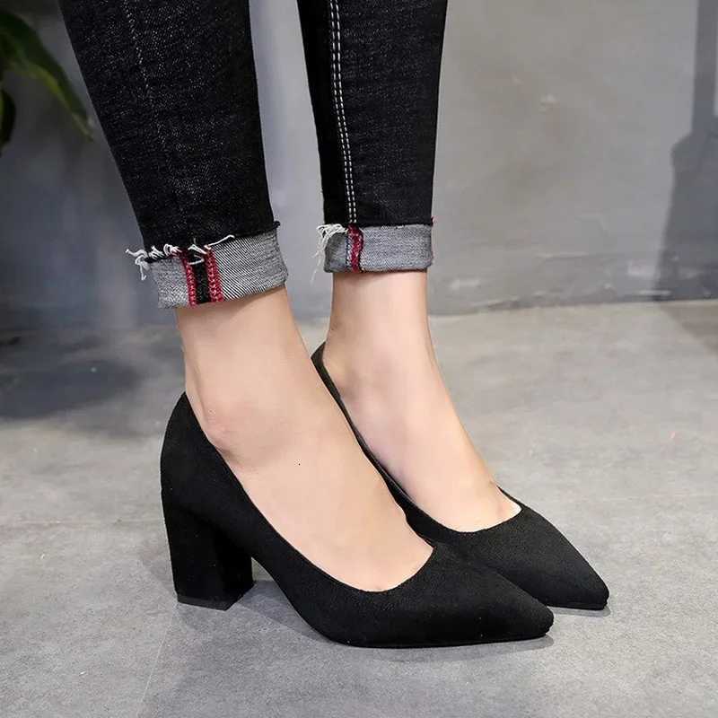High Heels Womens 2022 New Womens Shoes Pointed Toe Shallow Mouth Shoes Womens Thick Heel Fashion Shoes Womens Large Size 43 W250910