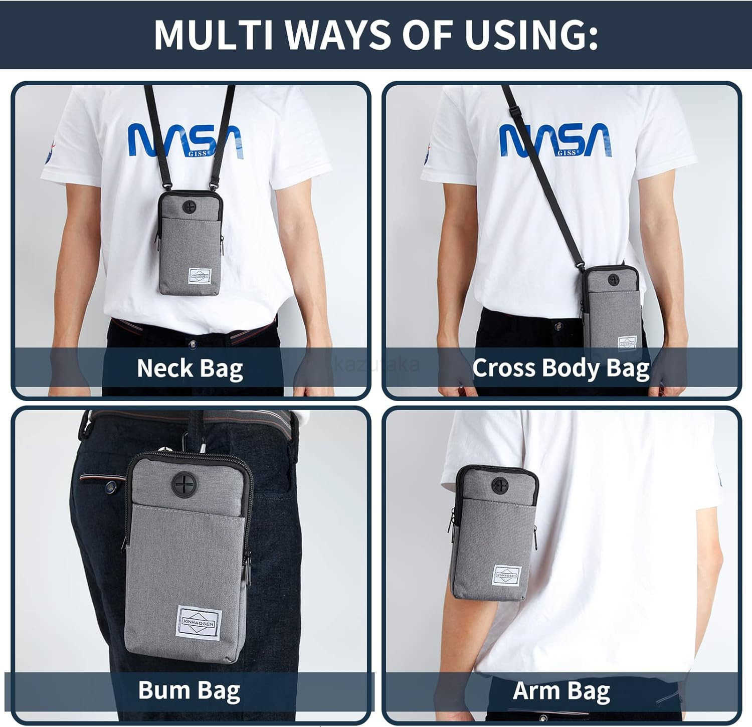 Cell Phone Purse Waist Pack Bag Travel Crossbody Bag Wristband Sport Armband Wallet with Removable Shoulder Strap Black Z250910