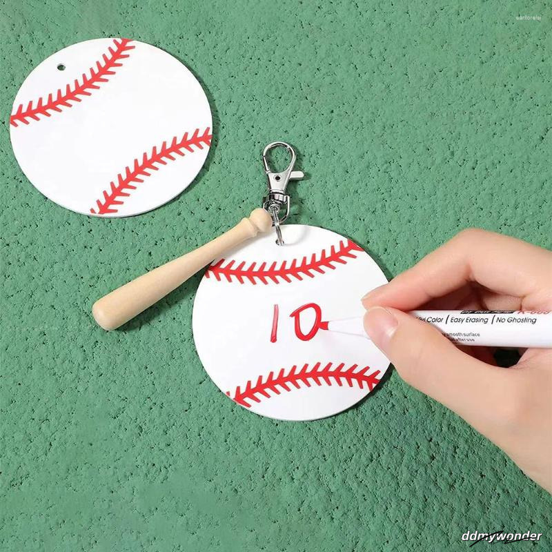 Keychains 12Set Baseball Acrylic Keychain With Mini Bat Keyring Sports DIY For Crafting Party Favors