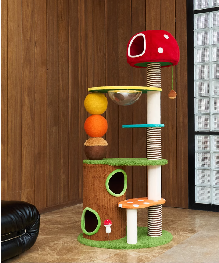Cat-Friendly Play Structure - Mushroom Design W/Scratch Surface for Cats