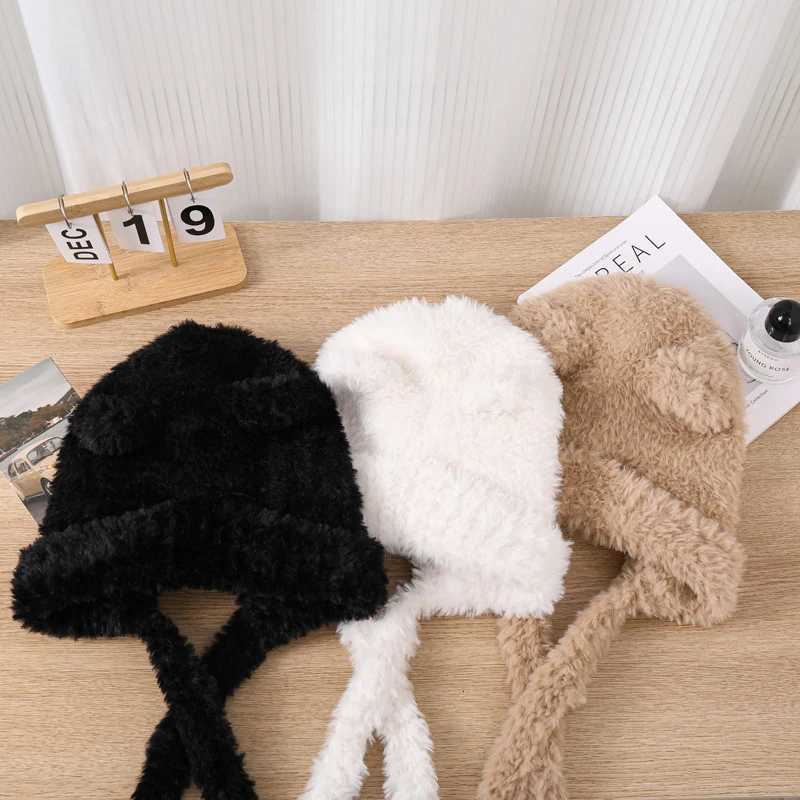 Fashion Cute Bear Ears Winter Hat Woolen Ear Protection Bucket Hat Plush Coldproof Cycling C For WomenXJ250910