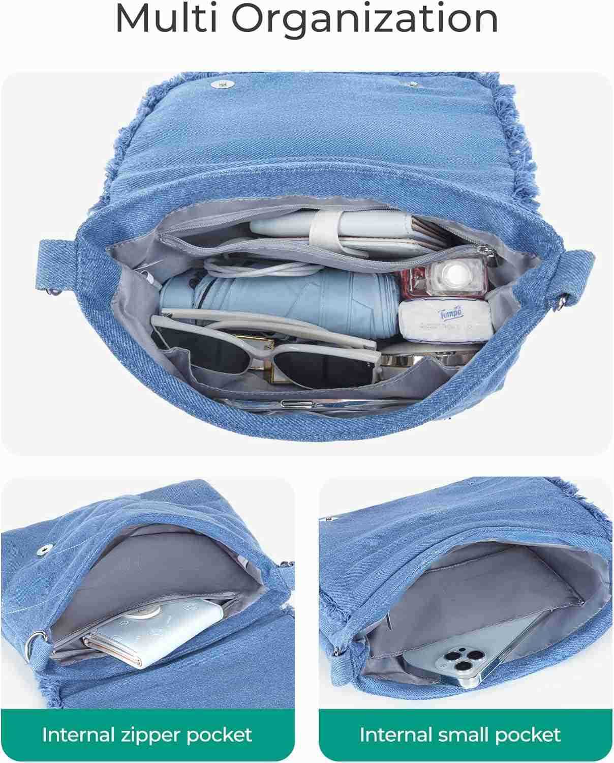 Denim Purse Crossbody Bag for Women Jean Canvas Shoulder Bag Purse Handbag Retro Blue Tote Bag with Adjustable Strap M250910