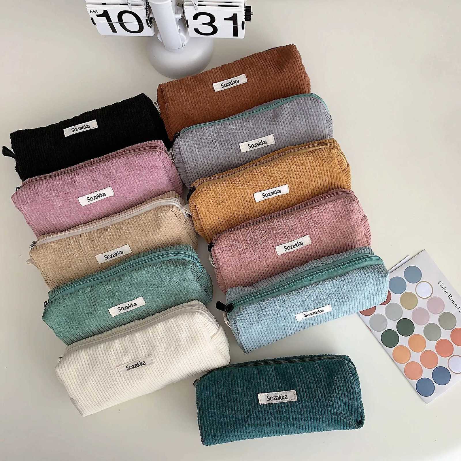 Retro Corduroy Pencil Case Travel Cosmetic Lipstick Stationery Storage Bag Women Makeup Handbags Organizer Pouch Pencilcase BagsXJ250910