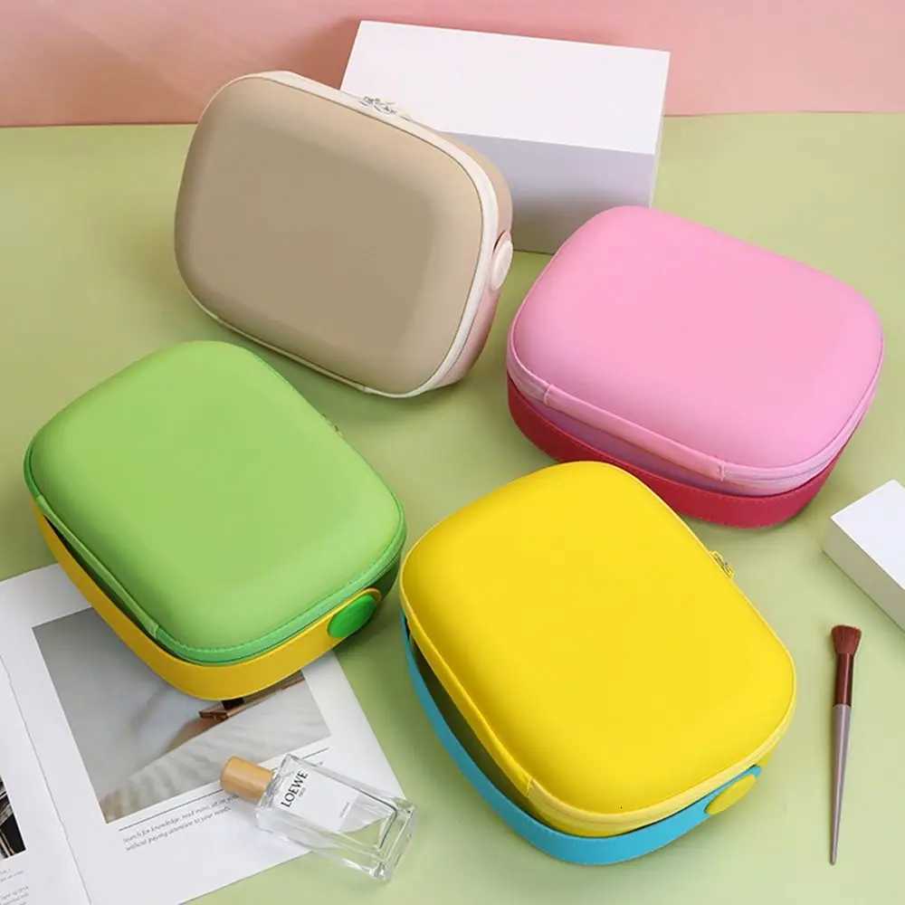 Simple Waterproof PU Cosmetic Bag Handle Square Portable Tote Bag LargeCapacity Zipper Wash Storage Bag WomenXJ250910