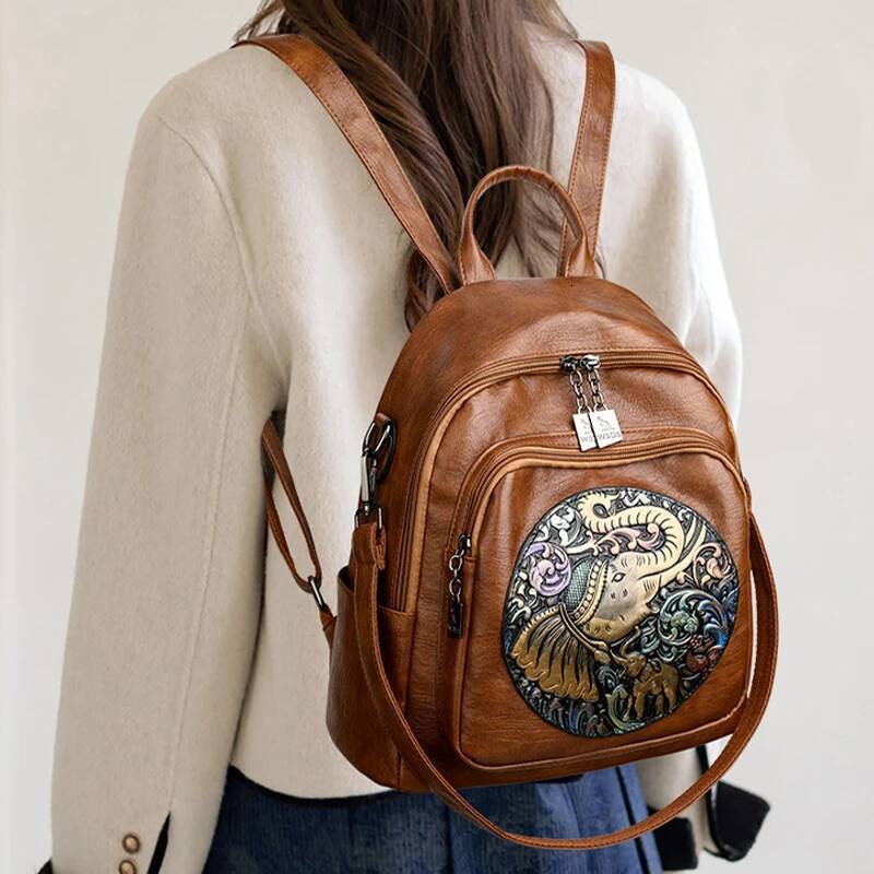 Elephant Print Design Backpacks High Quality Leather Solid Color Backpack Luxurious Women's Brand Travel Mochilas Sac A Dos high-quality