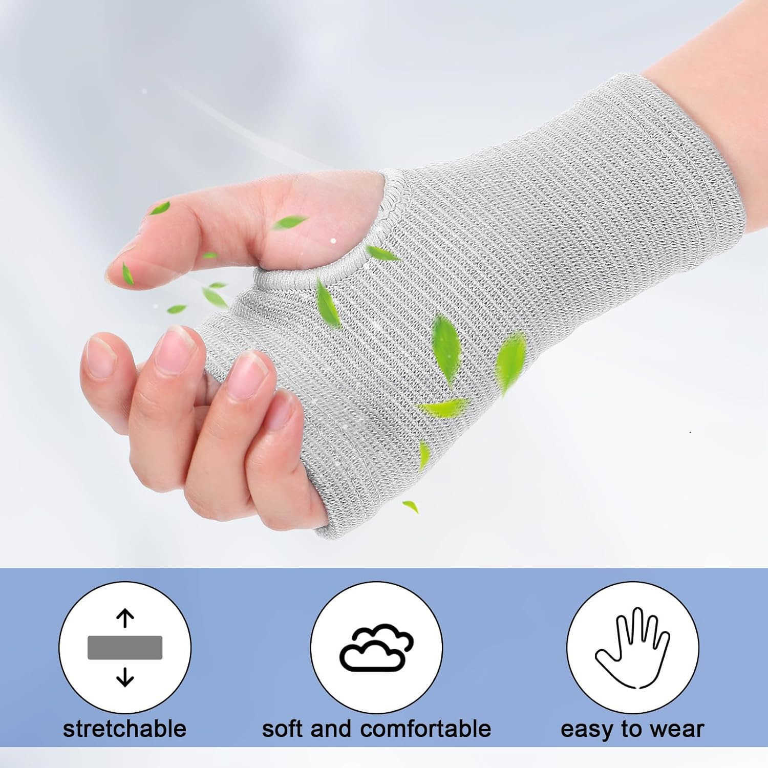 2 Pairs Wrist Sleeve Elastic Breathable Fingerless Gloves Compression Wrist Sleeve Suitable for Men and Women Fitness Sports CyclingBlack Grey W250910