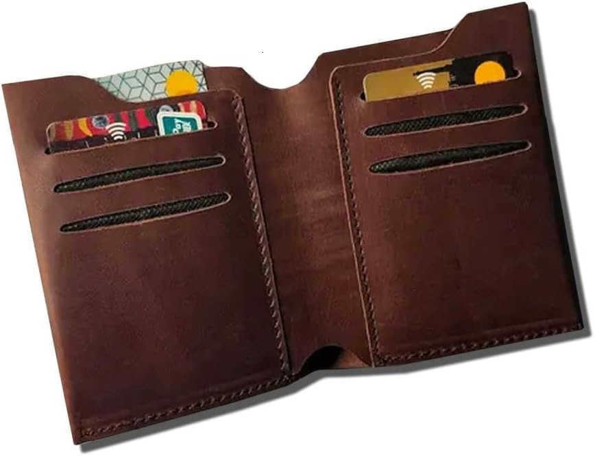 Leather Wallets For Men Vertical Bifold Wallet with 6 Card Slots BrownZ250910