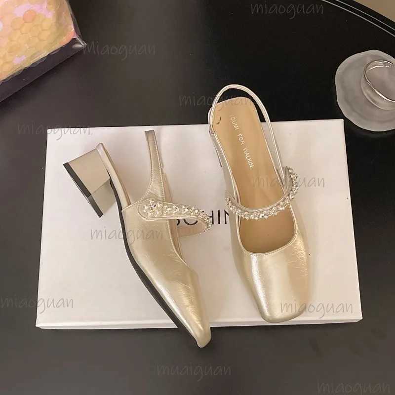 Womens Sandals Covering Toe Mid Heel High Heel Mary Janes Single Shoes Summer Fairy Style with Skirts Rubber Bottom Square Head W250910