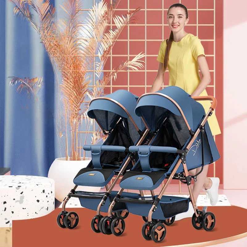 Detachable Lightweight Twin Baby Stroller Can Sitlieand Fold Fourwheel Shockabsorbing Baby Stroller Twin Baby Stroller W250910
