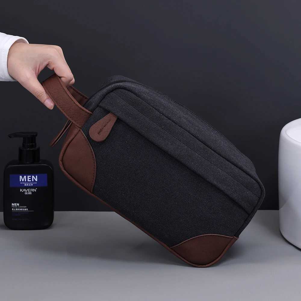 Large Capacity Leather Canvas Men Wash Shaving Women Toiletry Storage Waterproof Makeup Travel Organizer Retro Cosmetic BagXJ250910