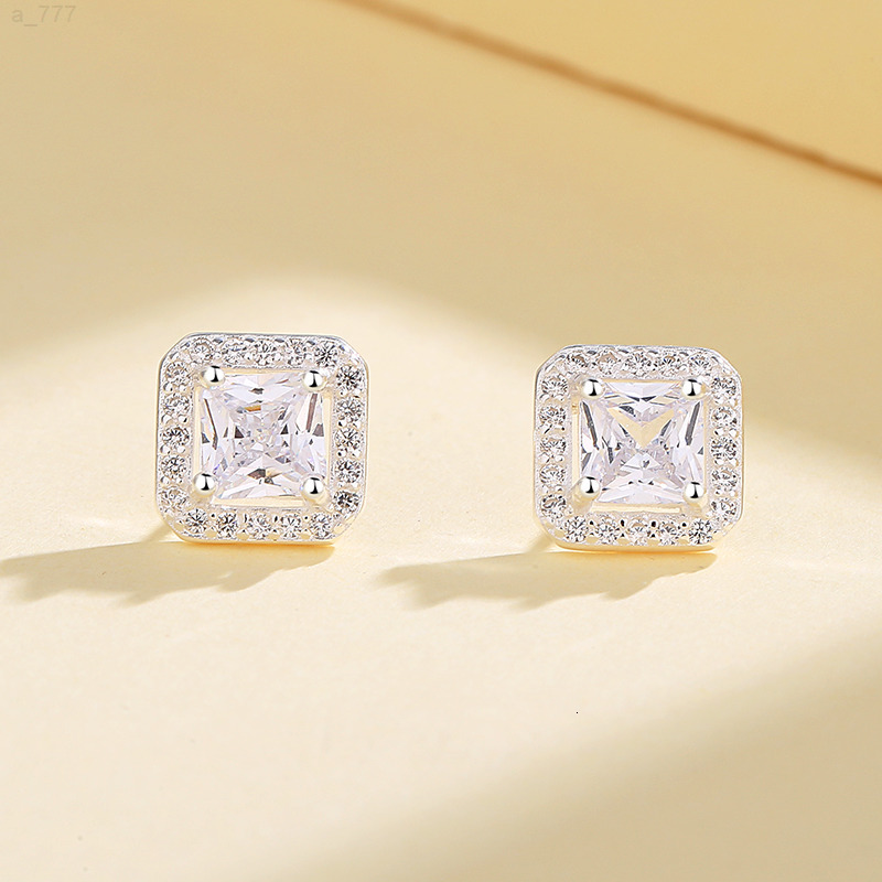 Minimalist Large White Zircon Silver Glitter Square Geometry Diamond Earrings for Women