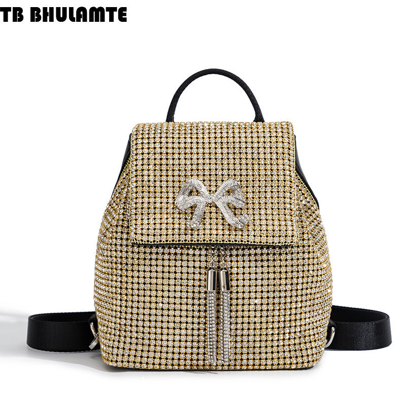 Free Shipping Luxury Bag Designer Bag 2025 New Rhinestone Bag For Women Fashion Simple Inlaid Diamond Backpack Bowknot Tassel Shiny Diamond Evening Ba