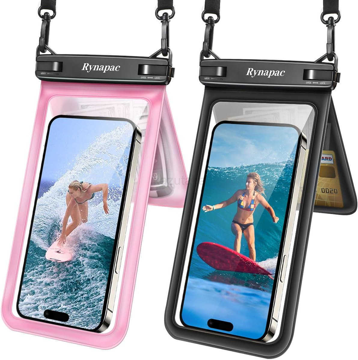 Double Space Waterproof Phone Pouch 2 Pack Waterproof Phone Case with Lanyard for iPhone 16 15 Pro Max S23 Pixel 7a up to 85 Cellphone Dry Bag for Bea