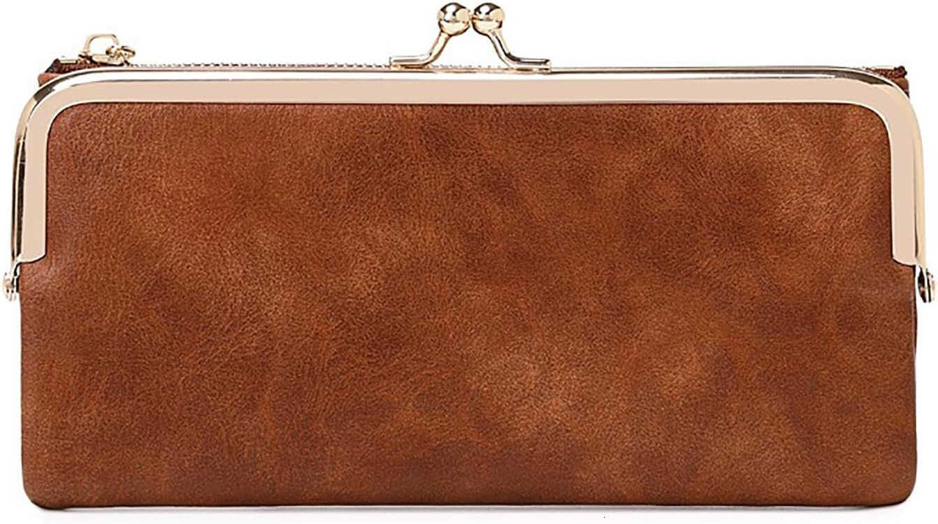 Women Long Wallets Bifold Ladies Purse Clutch with Kiss Lock and Zip Coin PocketZ250910