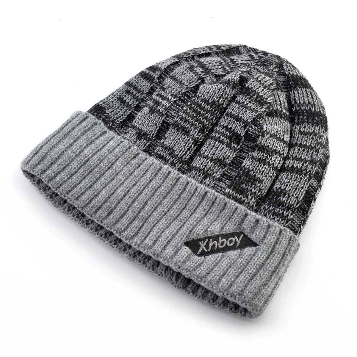 KBAOBEI Winter Warm Beanie Men Knitted Mixed Color Hat Doub Layer Thick Hats Mens Outdoor Ski Hats G250910