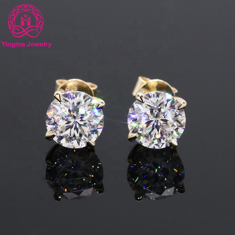 Classic Stud Earrings 14k White Yellow Gold Diamond Moissanite Earrings 05ct1ct2ct Round VVS White D Moissanite Earrings