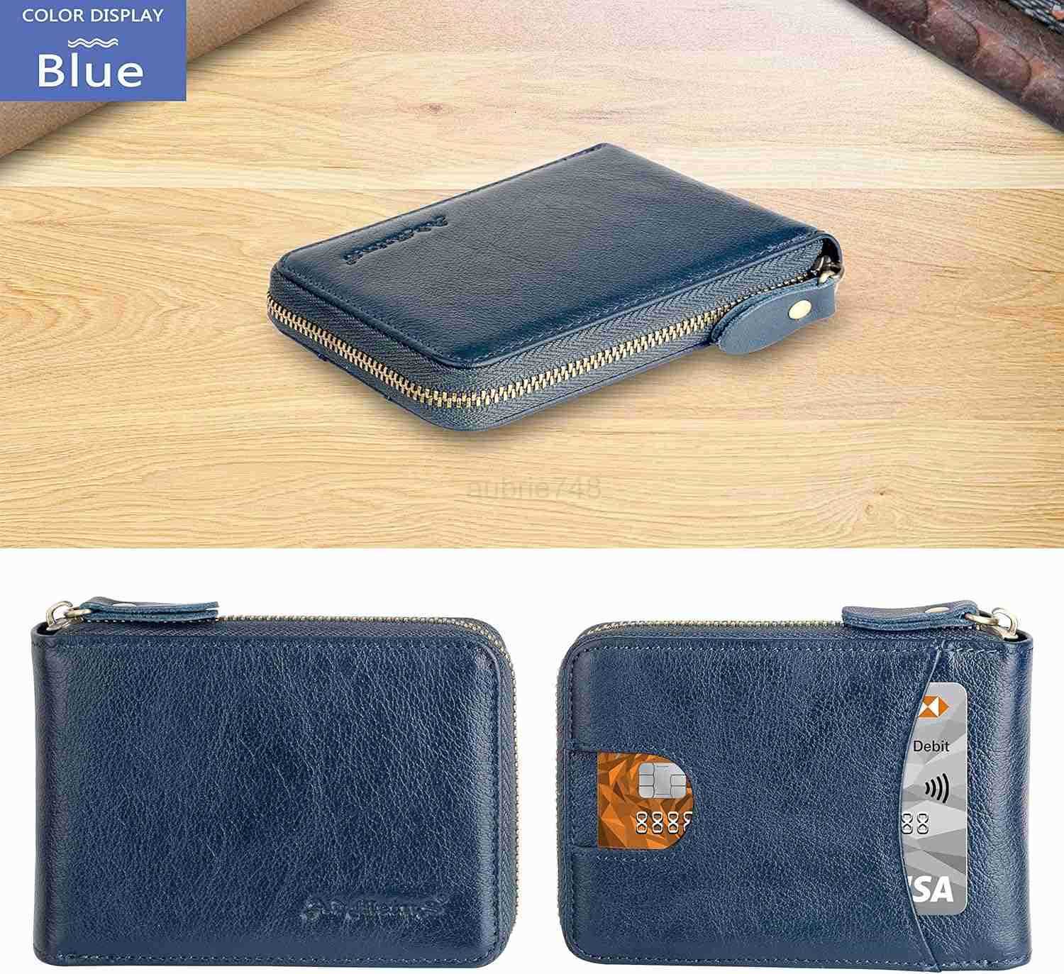 Mens Zipper Wallet Leather Bifold Wallets Slim RFID Blocking Zip Around CARD Holder Compact Small WalletZ250910