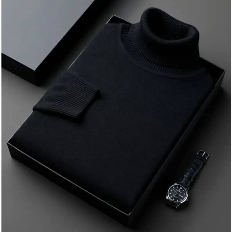 Sweatwear Mens Anti-pilling High Quality Knitted Turtleneck Sweater Slim Fit Long Sleeve Pullover Solid Color Trend Men Clothing dongdumaoyi